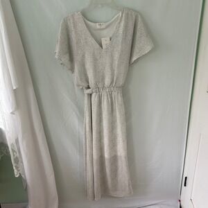 Sienna Sky Polka Dot V Neck Midi Dress Belted Flutter Sleeve Women's M